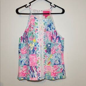 Lilly Pulitzer Women's Sleeveless Printed‎ Tank Top with Lace Detail Size 14